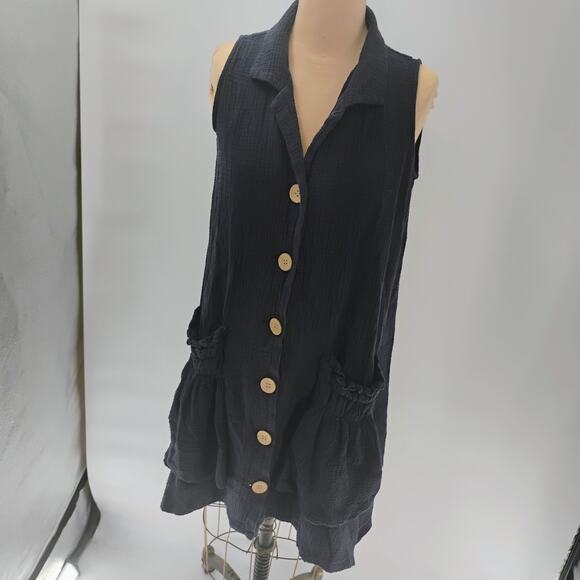 For Cynthia Linen Blend Dress Tunic Button Up Pockets Lagenlook Size Medium - Picture 7 of 12